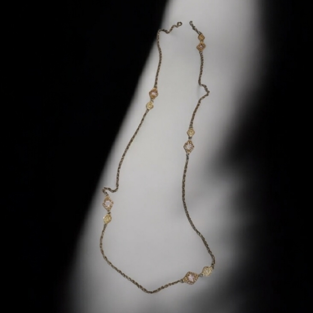 Charter Club Gold Clover/Quatrefoil  Station Long Necklace With Crystal Pave
